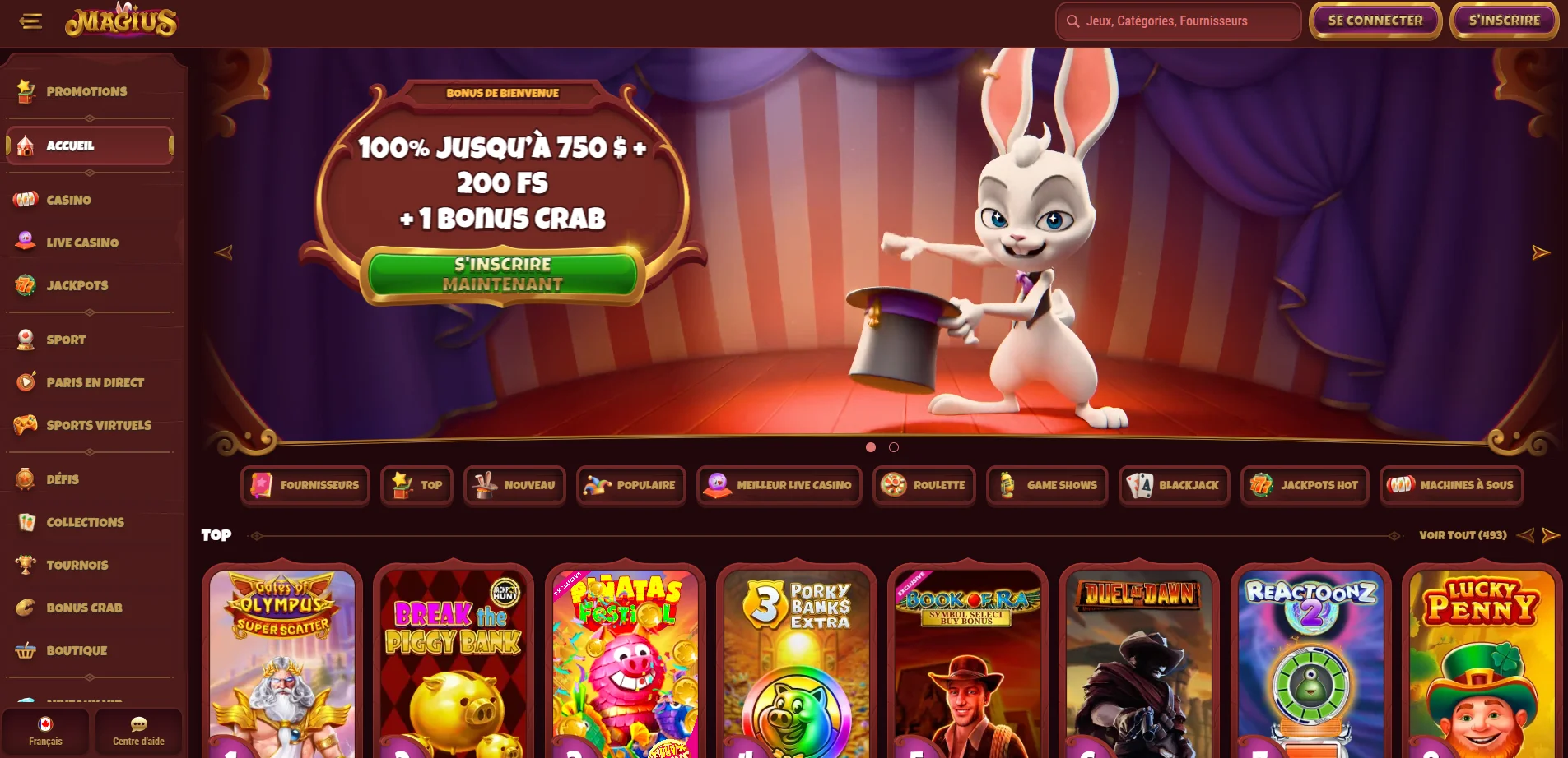 Aperçu des jeux et tables chez Magius Casino